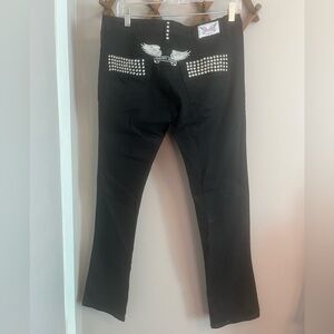 Robin’s jeans crystals and biker wings statement high end designer denim 31